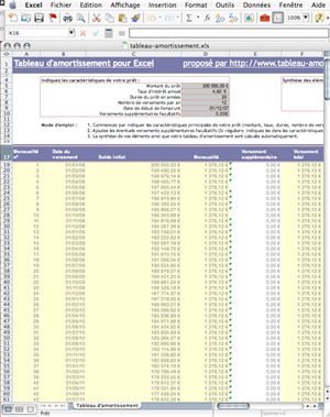 Un tableau d'amortissement sous excel